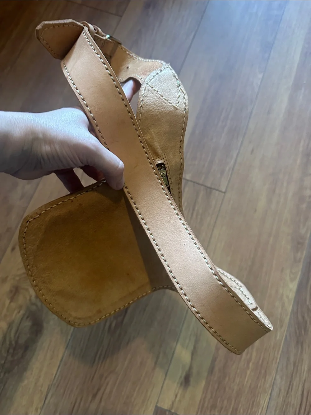 Handmade Cream Tan Leather Belt Bag with Gem Accent
